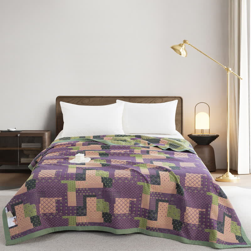 Copriletto in garza di cotone jacquard patchwork vintage