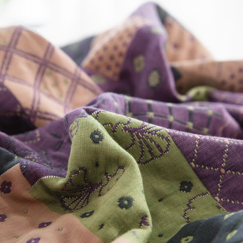 Copriletto in garza di cotone jacquard patchwork vintage