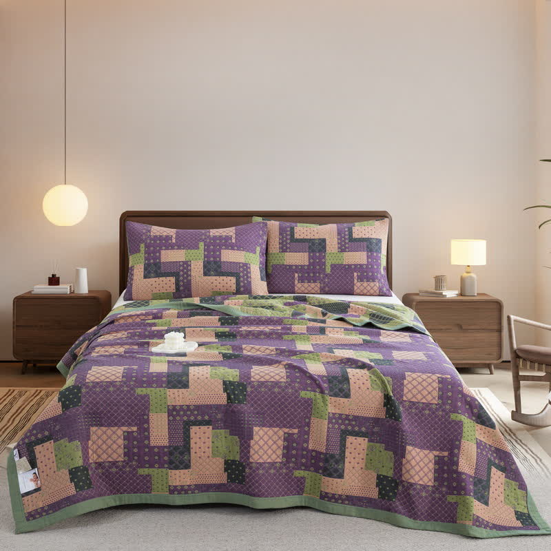 Copriletto in garza di cotone jacquard patchwork vintage