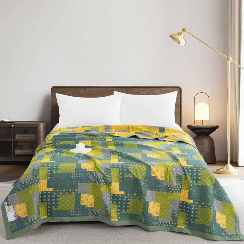 Copriletto in garza di cotone jacquard patchwork vintage