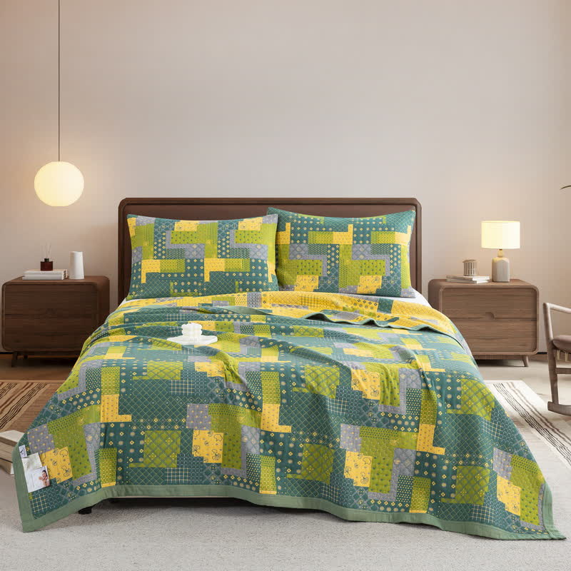 Copriletto in garza di cotone jacquard patchwork vintage