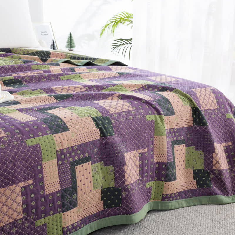 Copriletto in garza di cotone jacquard patchwork vintage