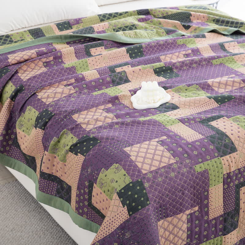 Copriletto in garza di cotone jacquard patchwork vintage