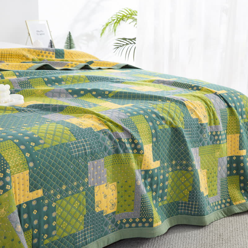 Copriletto in garza di cotone jacquard patchwork vintage