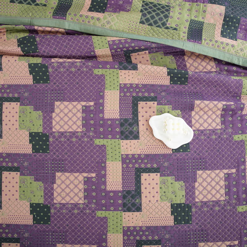 Copriletto in garza di cotone jacquard patchwork vintage
