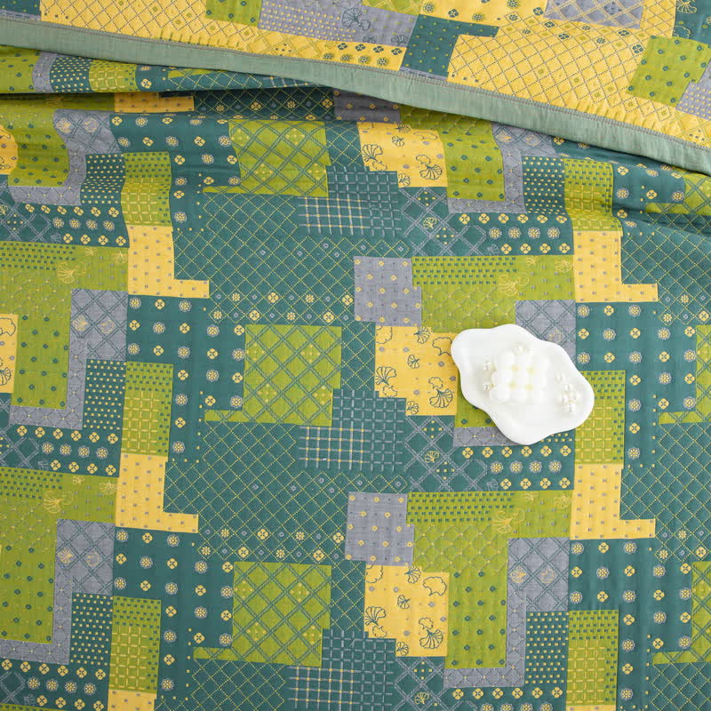 Copriletto in garza di cotone jacquard patchwork vintage