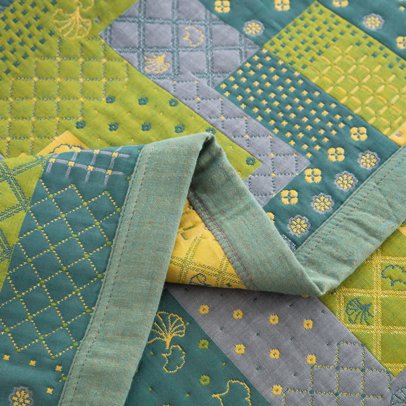 Copriletto in garza di cotone jacquard patchwork vintage