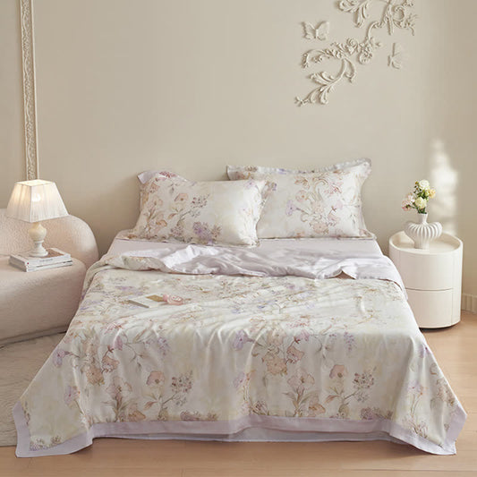 Set di biancheria da letto estiva morbida e fresca con motivi floreali (4 pezzi)