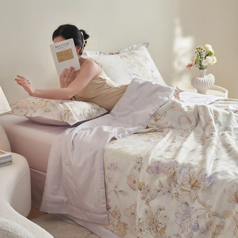 Set di biancheria da letto estiva morbida e fresca con motivi floreali (4 pezzi)