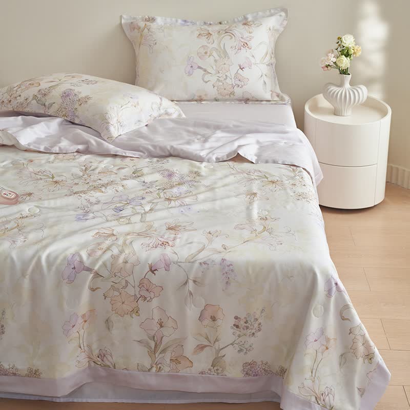 Set di biancheria da letto estiva morbida e fresca con motivi floreali (4 pezzi)