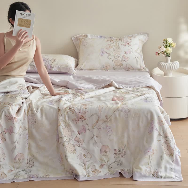 Set di biancheria da letto estiva morbida e fresca con motivi floreali (4 pezzi)