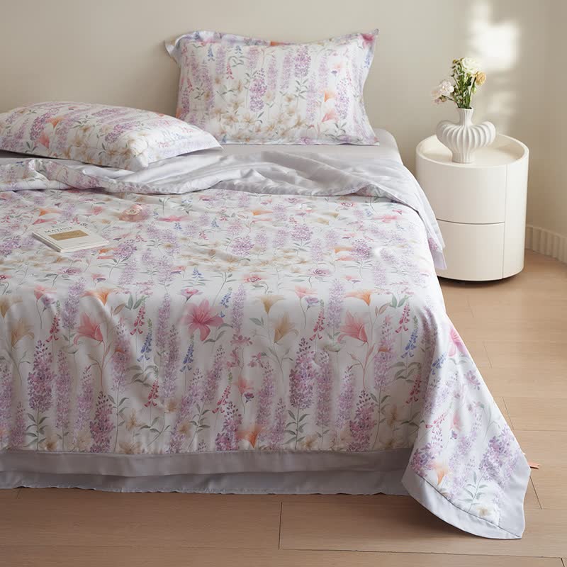 Set di biancheria da letto estiva rustica color lavanda (4 pezzi)