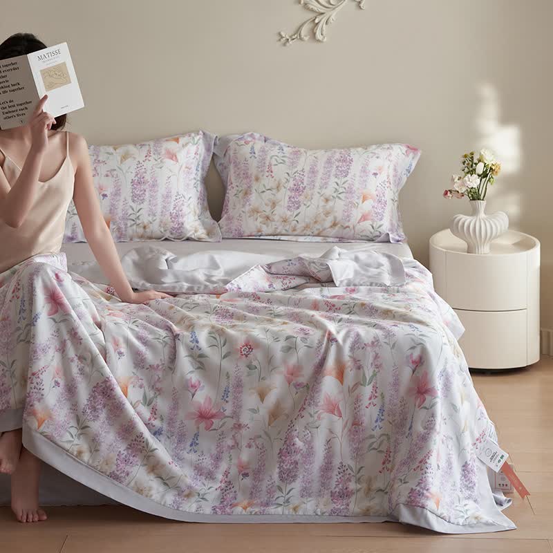 Set di biancheria da letto estiva rustica color lavanda (4 pezzi)