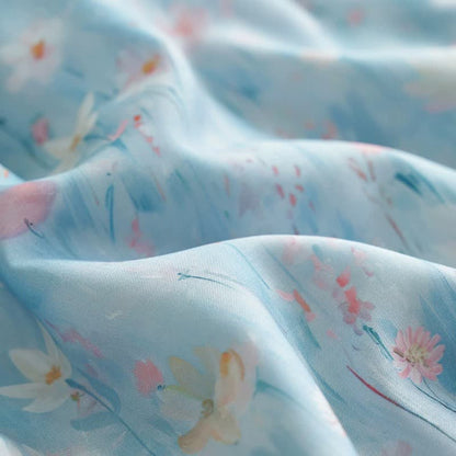 Set di biancheria da letto estiva floreale blu pastorale (4 pezzi)