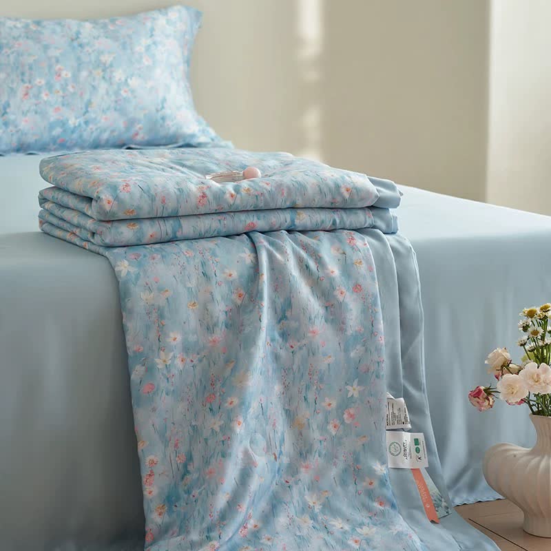 Set di biancheria da letto estiva floreale blu pastorale (4 pezzi)