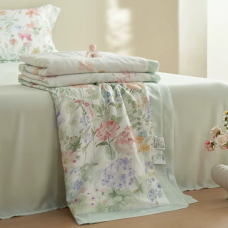 Set di biancheria da letto estiva morbida con motivo floreale pastorale (4 pezzi)