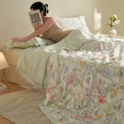 Set di biancheria da letto estiva morbida con motivo floreale pastorale (4 pezzi)