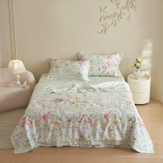 Set di biancheria da letto estiva morbida con motivo floreale pastorale (4 pezzi)