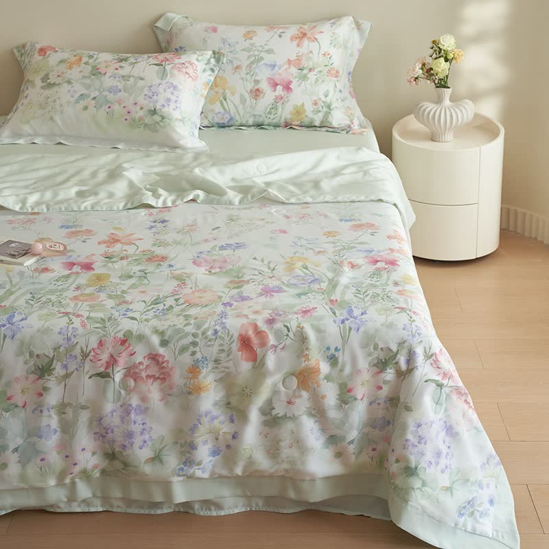 Set di biancheria da letto estiva morbida con motivo floreale pastorale (4 pezzi)