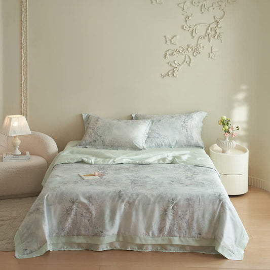 Elegante set di biancheria da letto estiva con stampa in bambù (4 pezzi)