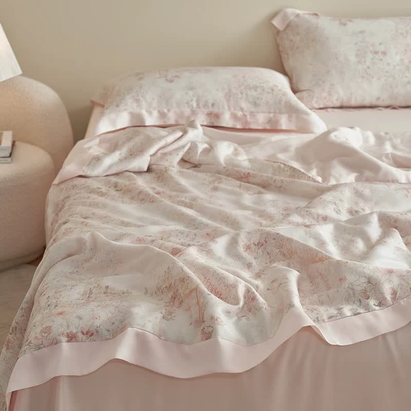 Set di biancheria da letto estiva floreale rosa pastorale (4 pezzi)