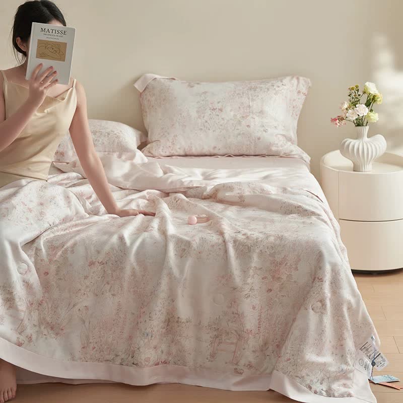 Set di biancheria da letto estiva floreale rosa pastorale (4 pezzi)