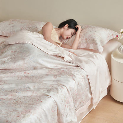 Set di biancheria da letto estiva floreale rosa pastorale (4 pezzi)