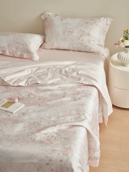 Set di biancheria da letto estiva floreale rosa pastorale (4 pezzi)
