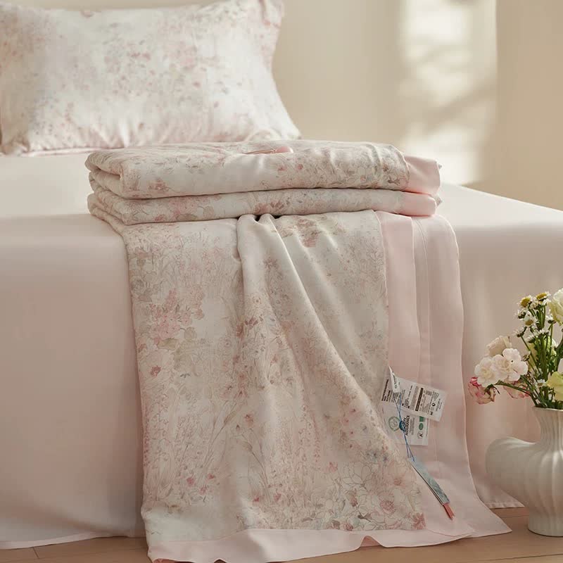 Set di biancheria da letto estiva floreale rosa pastorale (4 pezzi)
