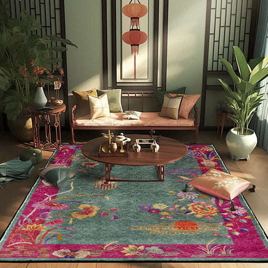 Tappeto antiscivolo lavabile con motivo floreale orientale