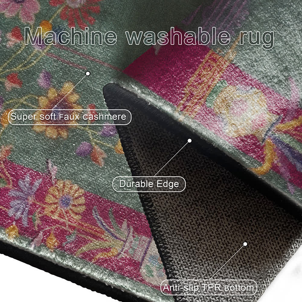 Tappeto antiscivolo lavabile con motivo floreale orientale