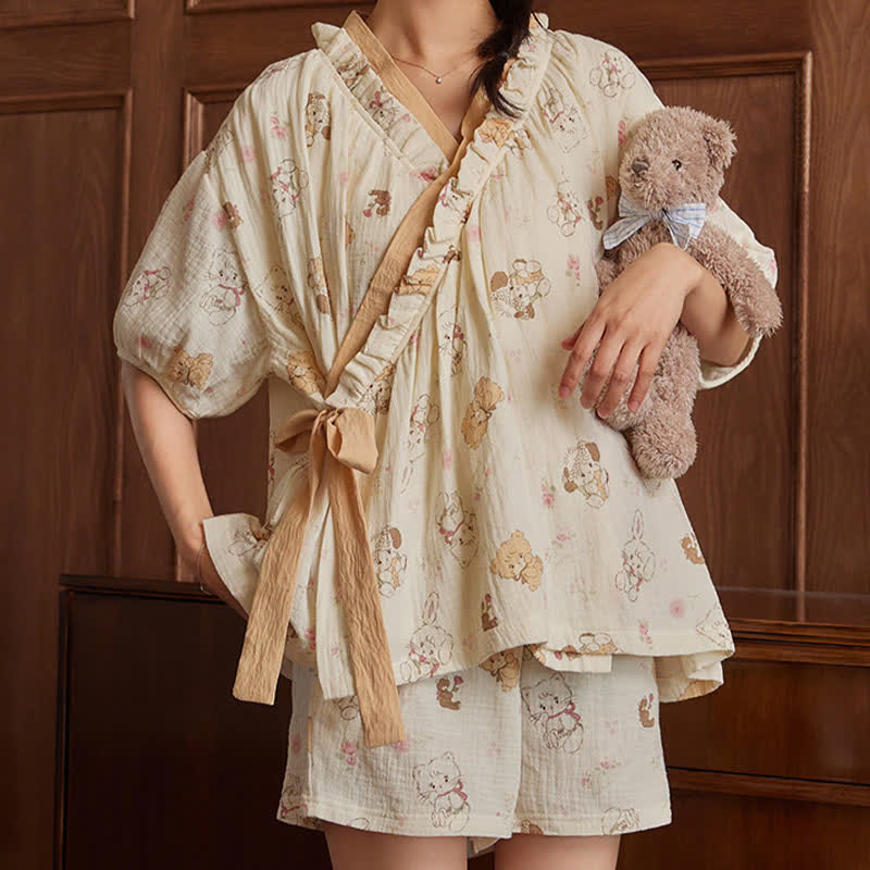 Set pigiama con reggiseno a maniche corte con stampa di cartoni animati
