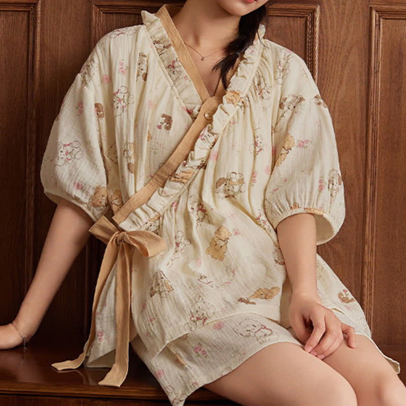 Set pigiama con reggiseno a maniche corte con stampa di cartoni animati