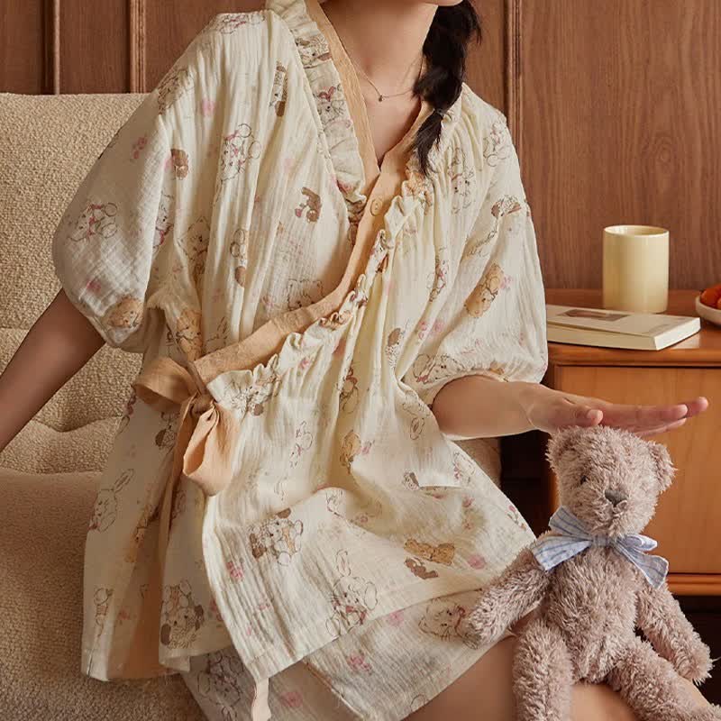 Set pigiama con reggiseno a maniche corte con stampa di cartoni animati