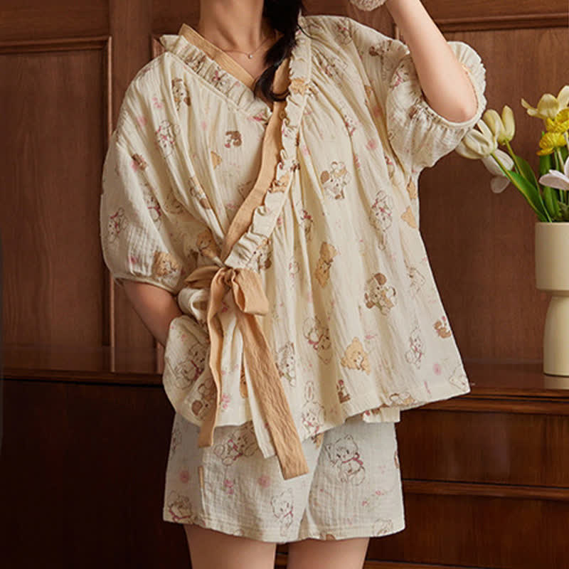 Set pigiama con reggiseno a maniche corte con stampa di cartoni animati