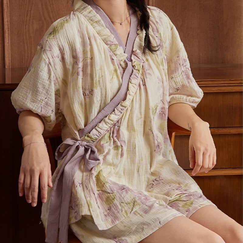 Elegante set pigiama con reggiseno a maniche corte floreale gratuito