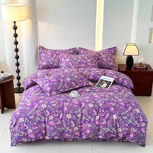 Set di biancheria da letto in garza di cotone morbido floreale (4 pezzi)