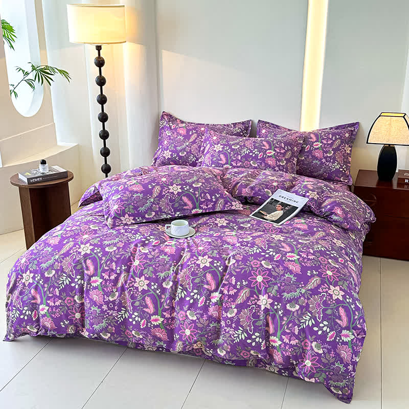 Set di biancheria da letto in garza di cotone morbido floreale (4 pezzi)
