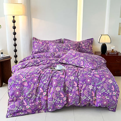 Set di biancheria da letto in garza di cotone morbido floreale (4 pezzi)