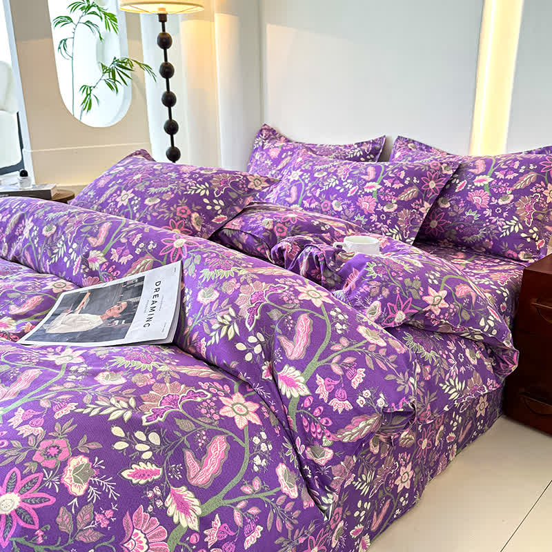 Set di biancheria da letto in garza di cotone morbido floreale (4 pezzi)