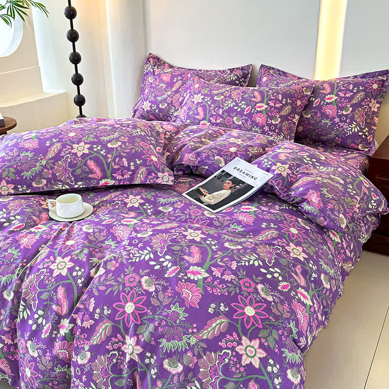 Set di biancheria da letto in garza di cotone morbido floreale (4 pezzi)