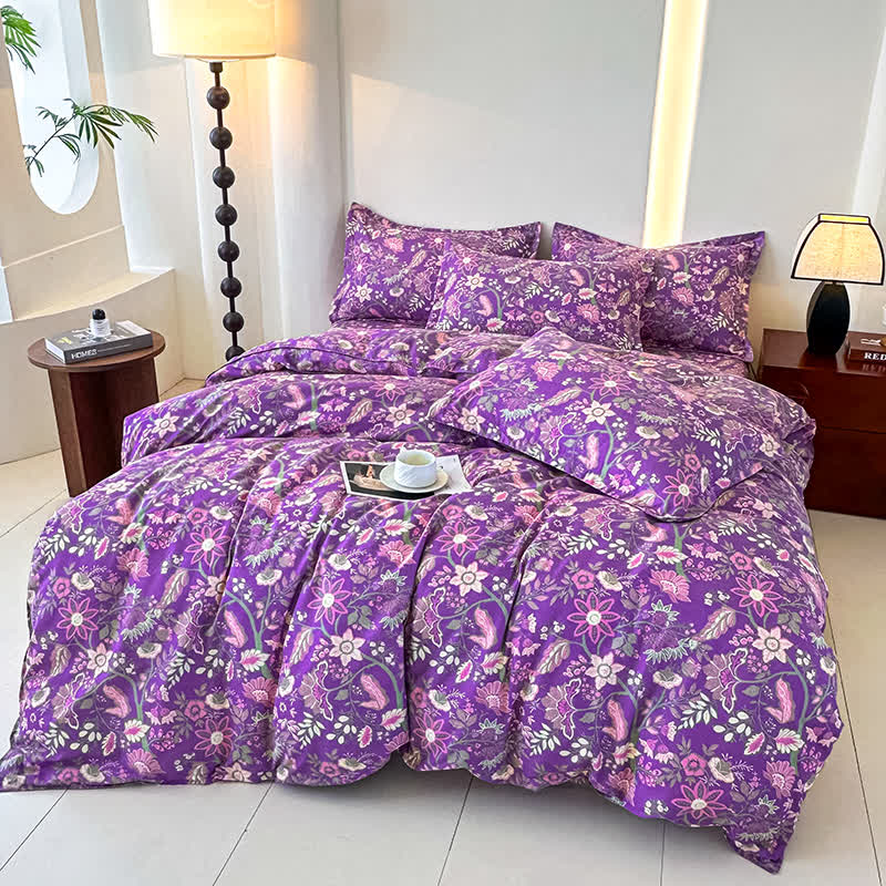 Set di biancheria da letto in garza di cotone morbido floreale (4 pezzi)