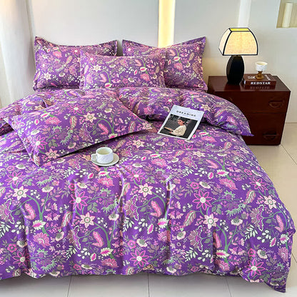 Set di biancheria da letto in garza di cotone morbido floreale (4 pezzi)