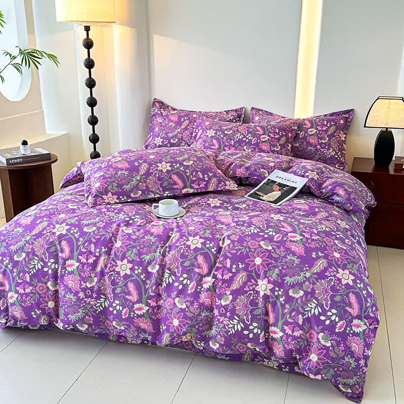Set di biancheria da letto in garza di cotone morbido floreale (4 pezzi)