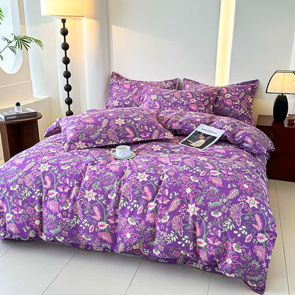 Set di biancheria da letto in garza di cotone morbido floreale (4 pezzi)