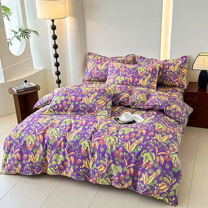 Set di biancheria da letto in morbida garza di cotone con fiori e foglie (4 pezzi)