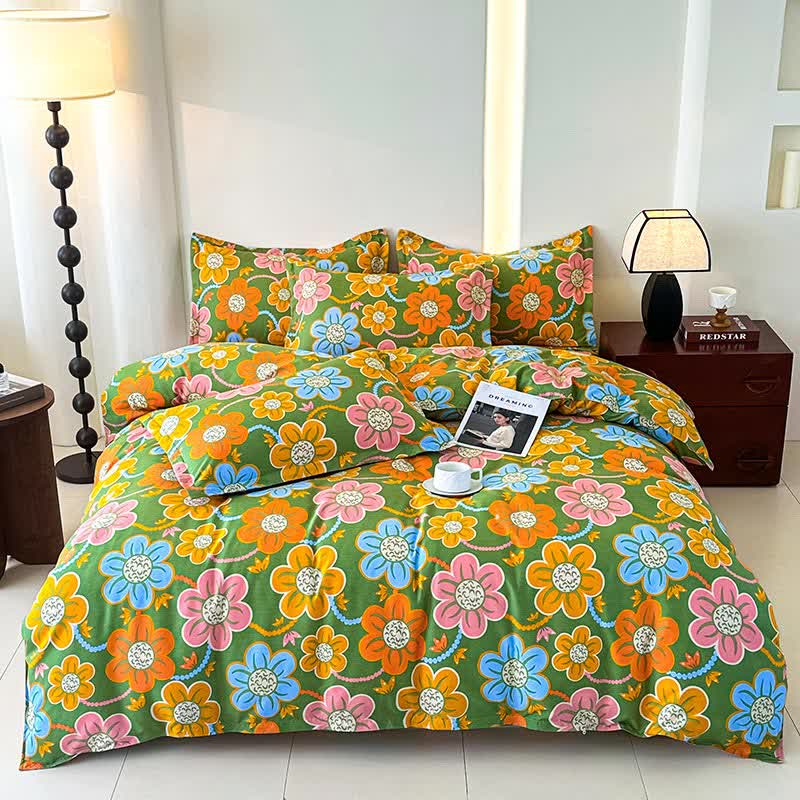 Set di biancheria da letto in garza di cotone morbido floreale in stile country (4 pezzi)