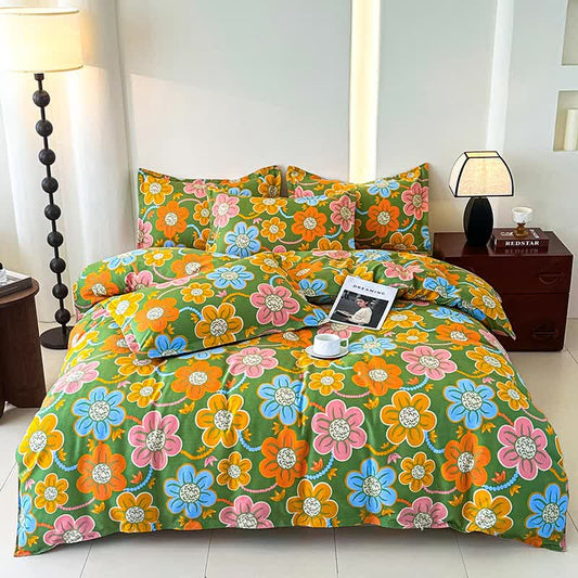 Set di biancheria da letto in garza di cotone morbido floreale in stile country (4 pezzi)
