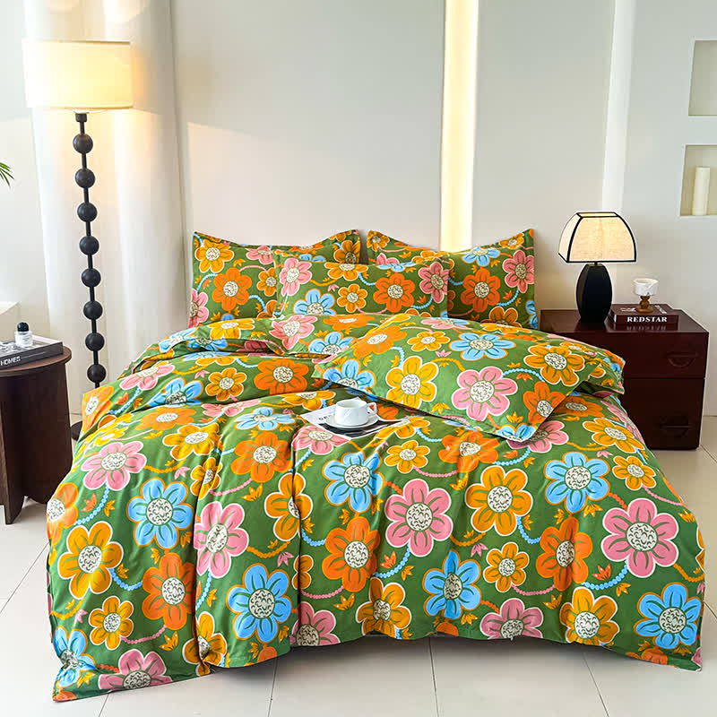 Set di biancheria da letto in garza di cotone morbido floreale in stile country (4 pezzi)