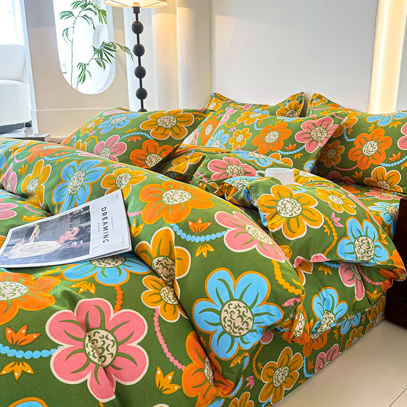 Set di biancheria da letto in garza di cotone morbido floreale in stile country (4 pezzi)